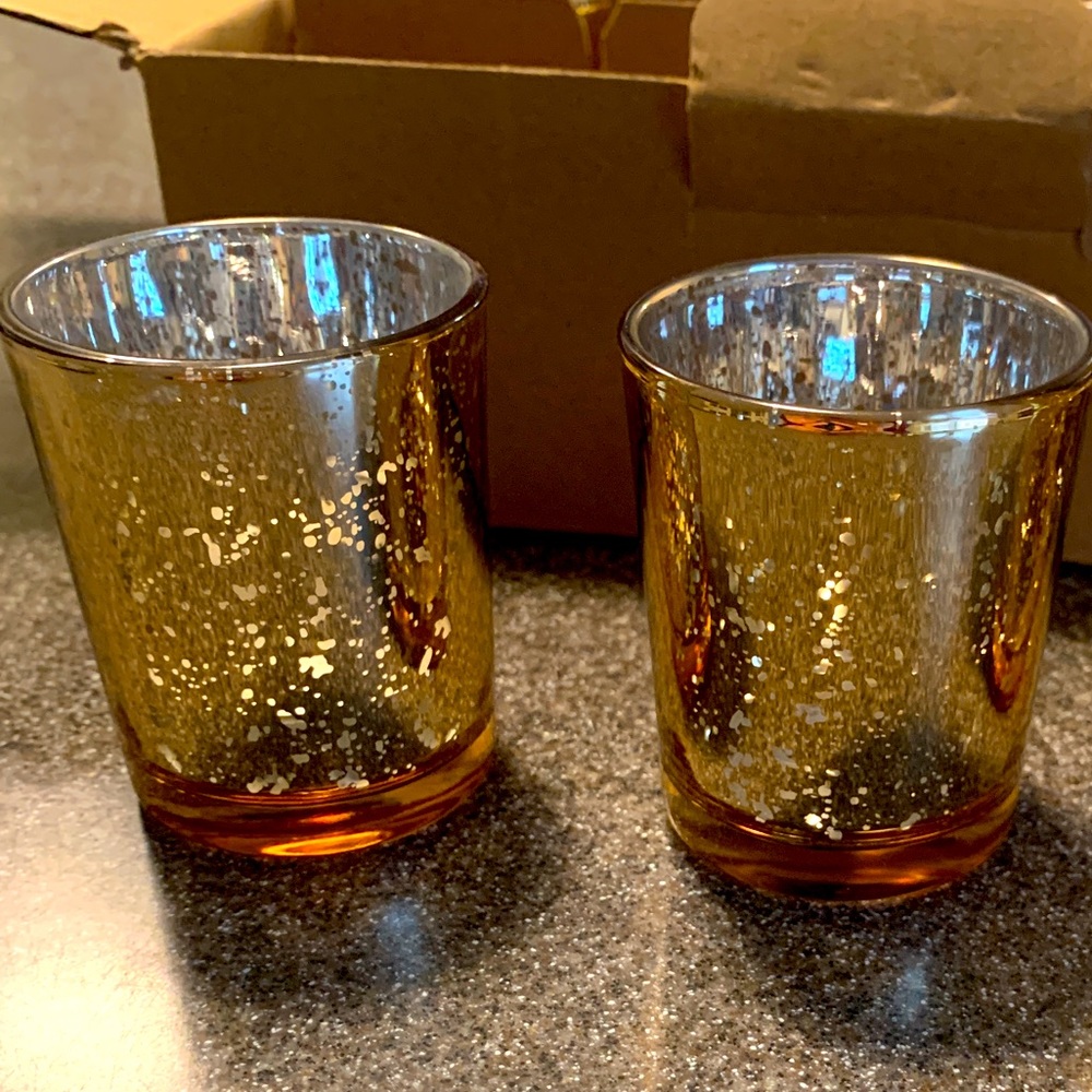DEVI Gold Metallic Colored Glass Candle Holders (12) Piece Case! Holders Only.